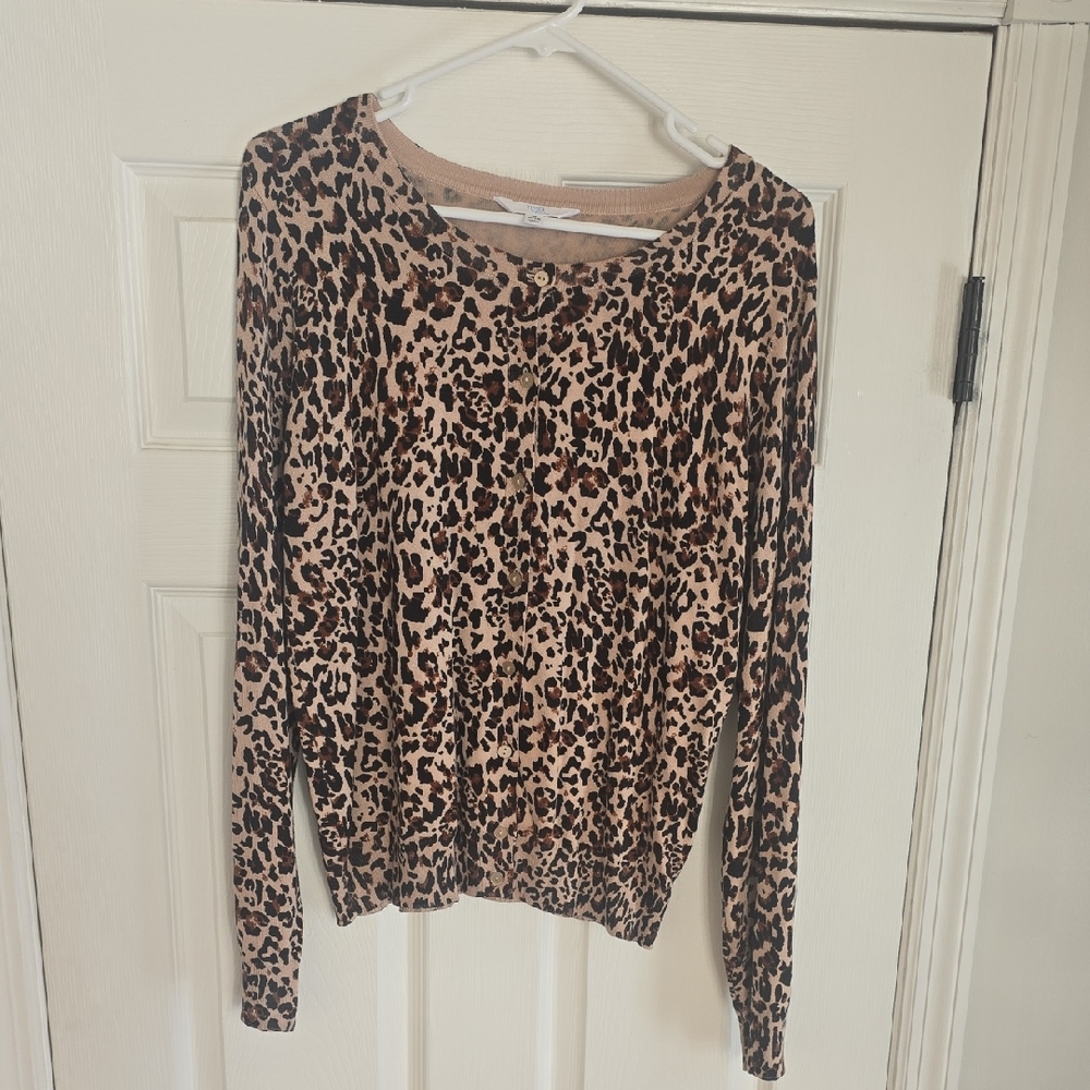 Time and Tru Tan Leopard Button-Up Top